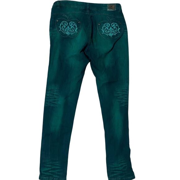 Vintage Y2K Rare Apple Bottoms Jeans by Nelly Green Washed Straight Jean Size 14 - Picture 3 of 8